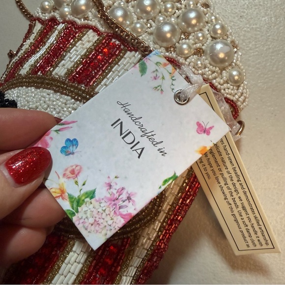 Hardheaded Beaded Popcorn Bag Chain Strap crossbody purse novelty statement NWT - Picture 5 of 12